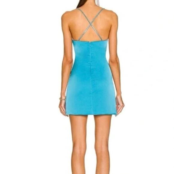 NWT The Attico Mini Abito Fujiko Blue Strappy Mini Satin Dress - Picture 3 of 11